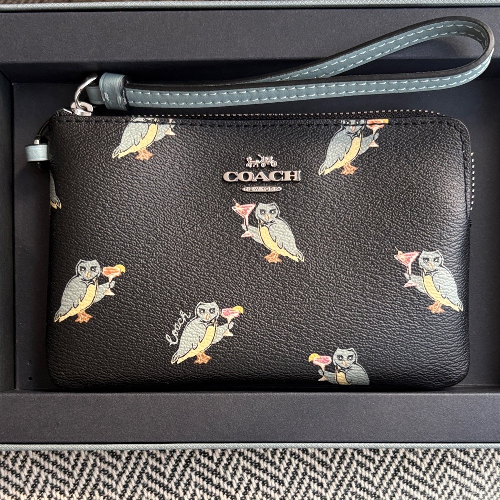 Brand New with Tags - Coach Black / Gray Wristlet with Owl Design